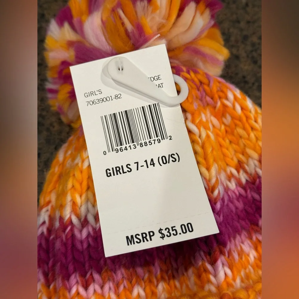 NEW Spyder Cute Multicolor Knit Soft Beanie with Pom-Pom - PINK, ORANGE & WHITE